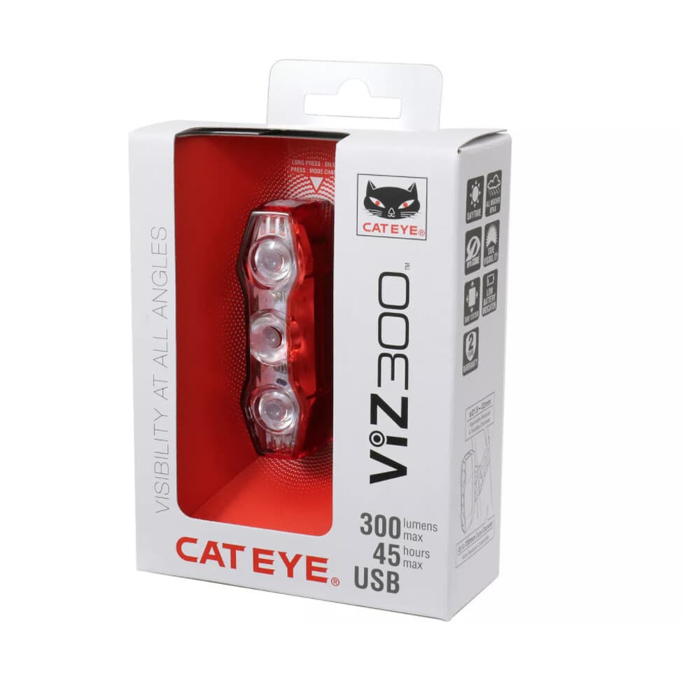 Cateye ViZ300 USB nabíjateľné zadné cyklistické svetlo 300 lúmenov s OptiCube