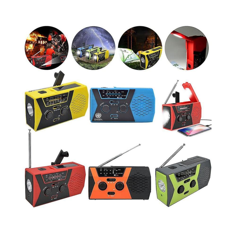 Emergency Solar Hand Crank Dynamo 4000mah Weather Radio Flashlight Charger Reading Light Orange