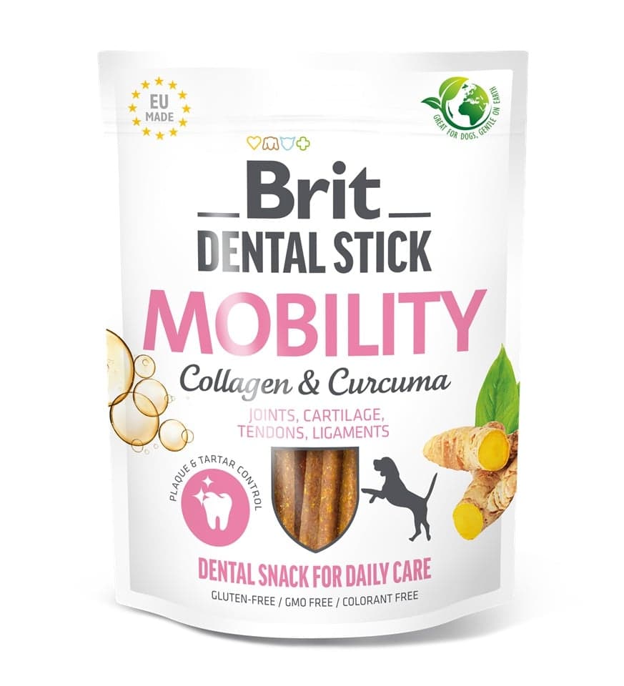 BRIT Dental Stick Mobility kurkuma a kolagén 251 g dentálny pamlsek pre psov podporujúci mobilitu