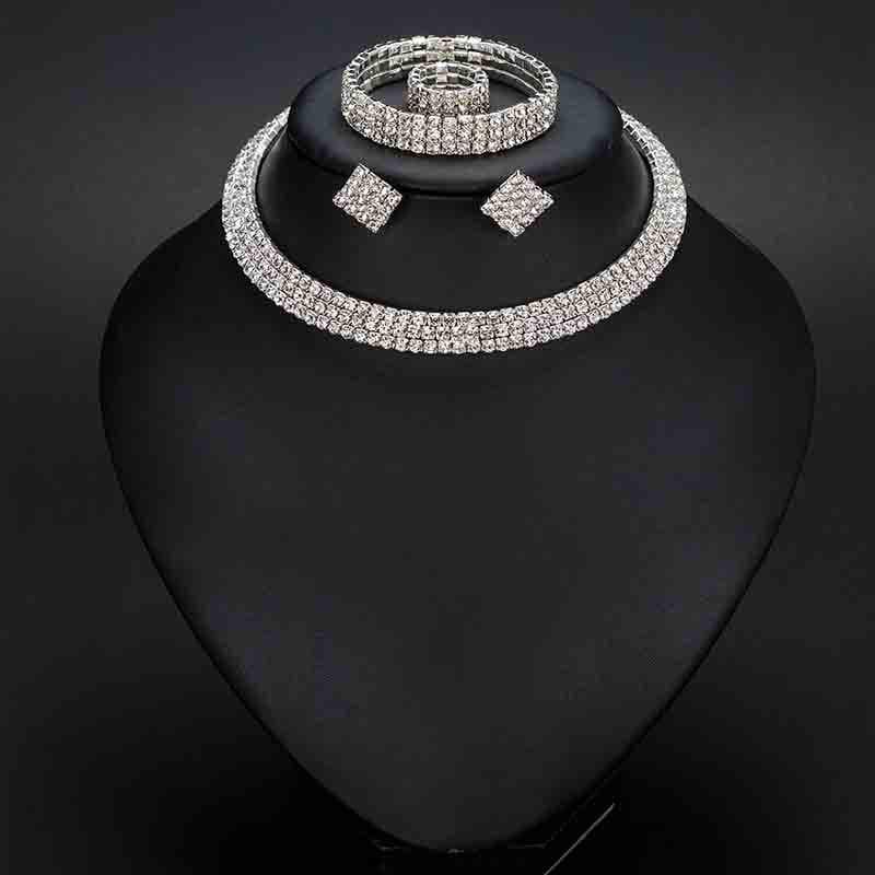 Klasické štrasové náhrdelníky náušnice a náramok súpravy svadobných šperkov Svadobné doplnky Resizable
