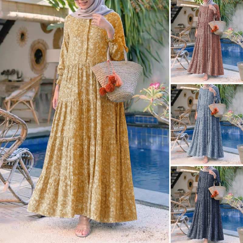 Dámske Retro Islamic Abaya Moslimské Maxi šaty Jilbab Dubai Party Formal Long Robe cm červená