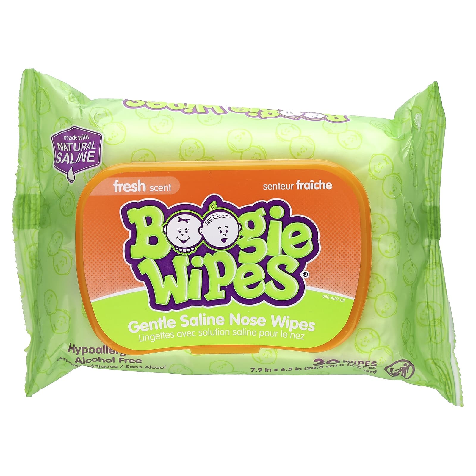 Boogie Wipes, Natural Saline Tissues for Nasal Stuffing, Fresh Scent, Pack of 30