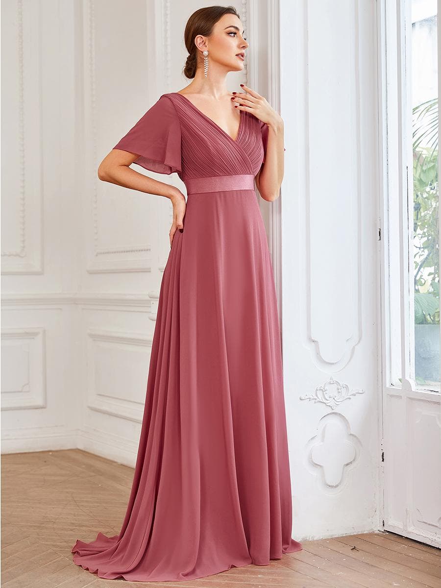 Ever-Pretty dámske spoločenské maxi šaty s dvojitým výstrihom do V cm pálená oranžová farba