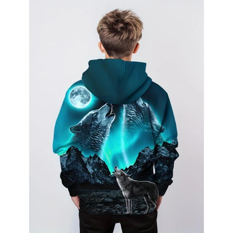 Móda Mesačný vlk 3D potlačené mikiny Detská streetwear Dievčatá Chlapci Detské mikiny Dlhý rukáv Jesenné Zimné oblečenie cm