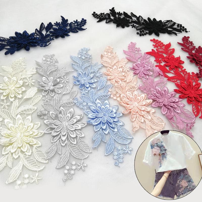 1 pár nášivka na vyšívanie 3D čipka s ozdobným lemom na kvetinovú tkaninu šitie motívom DIY záplaty ružová