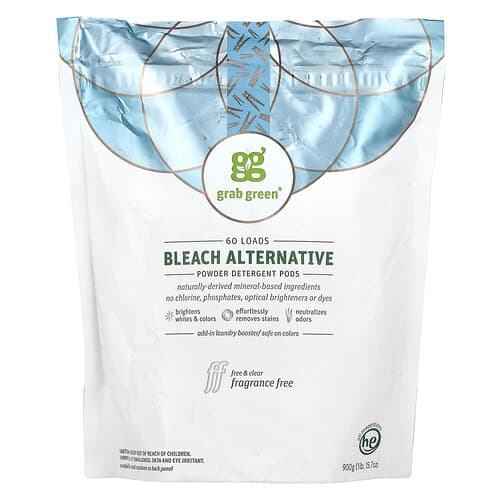Grab Green, Alternatíva bielidla, kapsuly s práškovým pracím prostriedkom, bez vône, 60 dávok, 900 g