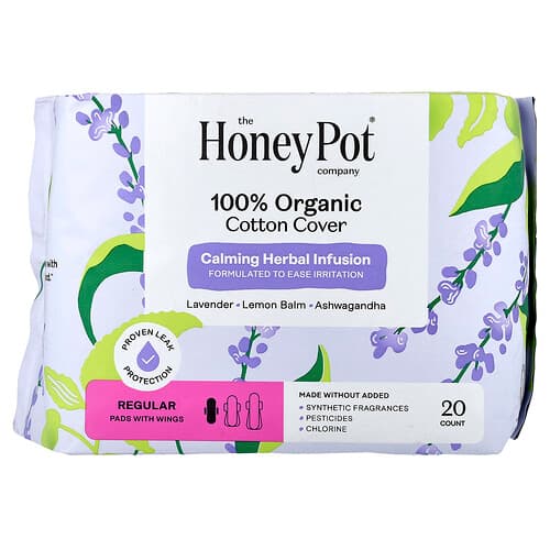 The Honey Pot Company, Organický upokojujúci bylinný nálev, vložky s krídelkami, bežné, 20 kusov
