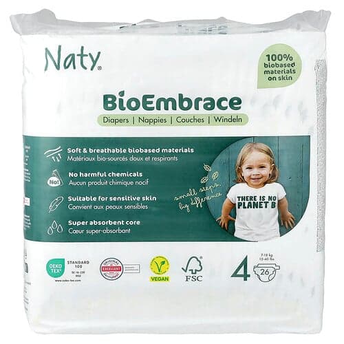 Naty, Plienky BioEmbrace, veľkosť 4, 7,5 – 18 kg, 26 plienok