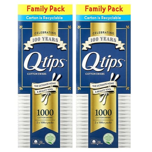 Q-tips, Vatové tyčinky, rodinné balenie, 2 kusy, 500 tampónov v každej