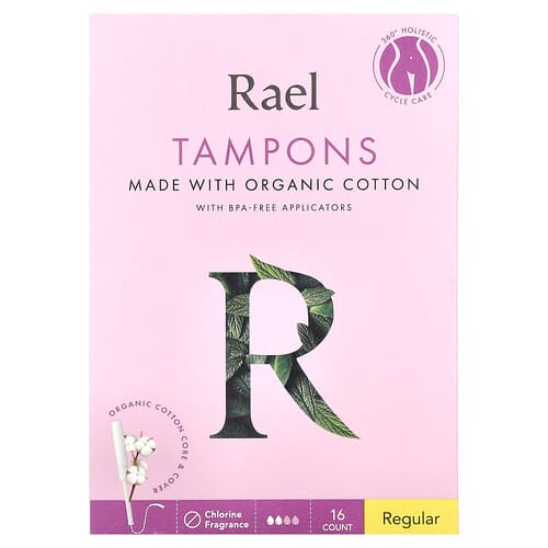 Rael, Tampóny z organickej bavlny, bežné, bez vône, 16 kusov