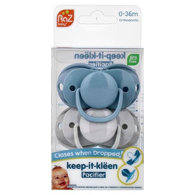 RaZbaby, Cumlík Keep-It-Kleen, 0-36m, modrý a sivý, 2 cumlíky