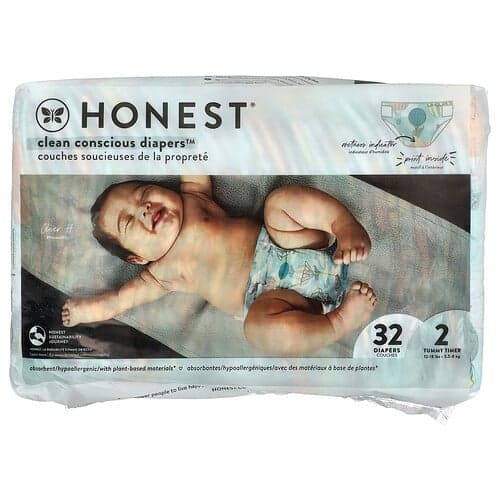 The Honest Company, Plienky Clean Conscious™, veľkosť 2, 5,5 – 8 kg, Above It All, 32 plienok