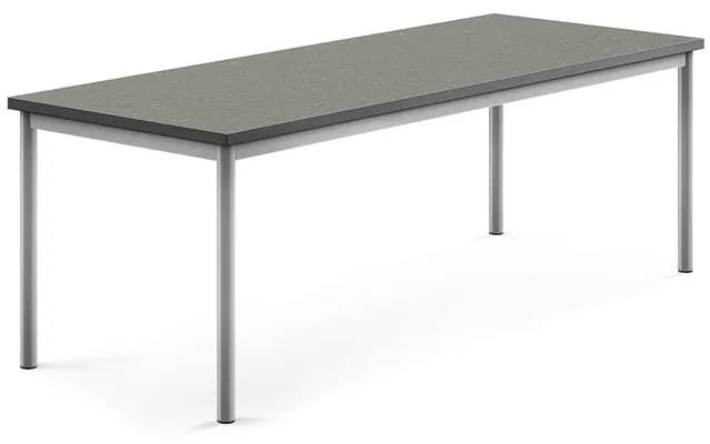 Stôl SONITUS, 1800x700x600 mm, linoleum - tmavošedá, strieborná