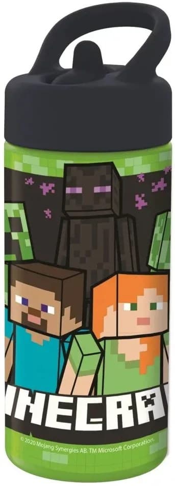 Športová fľaša na pitie Minecraft so slamkou a nekvapkajúcim (anti-drip) uzáverom - objem 410 ml