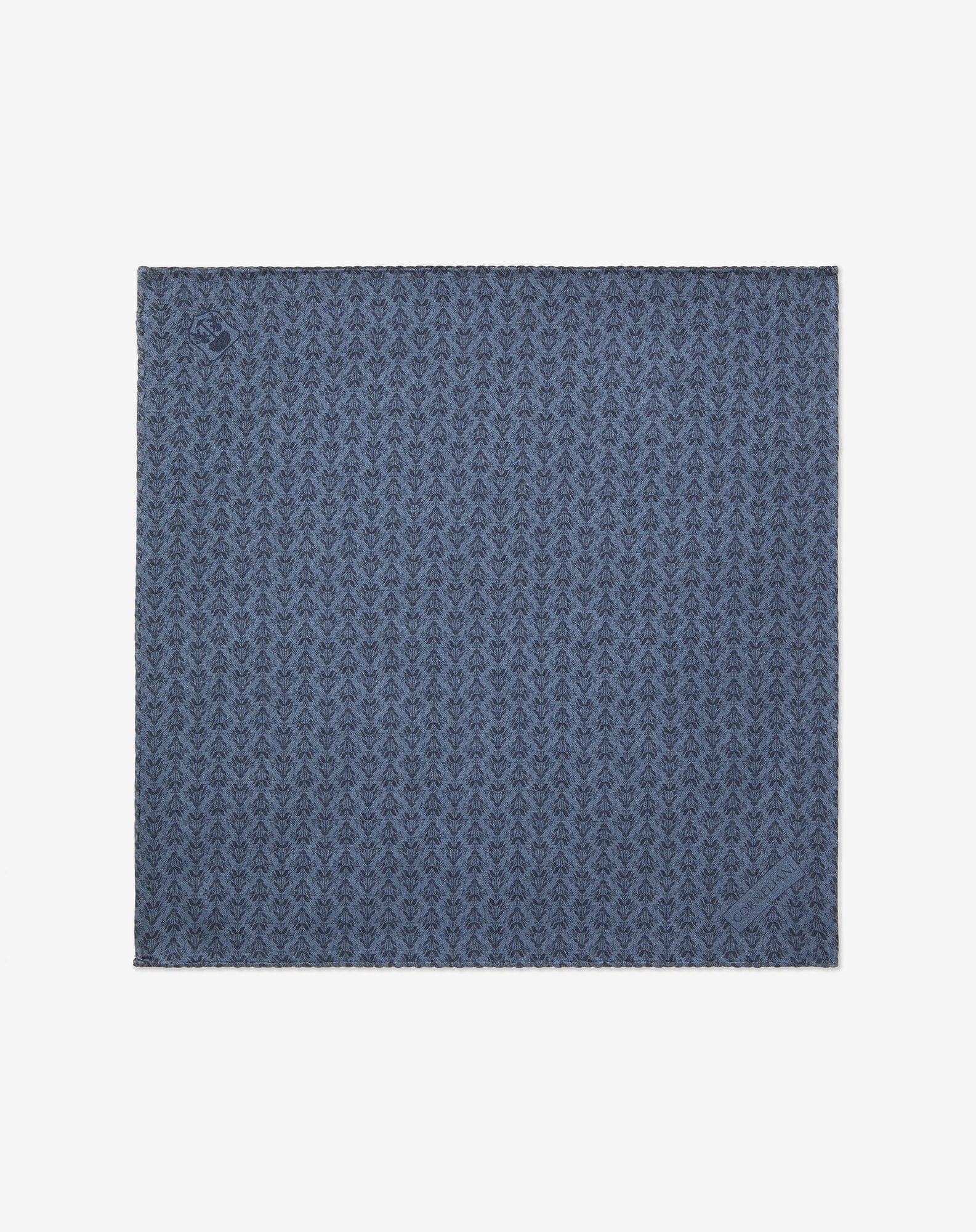 Blue pure silk pocket square with floral print