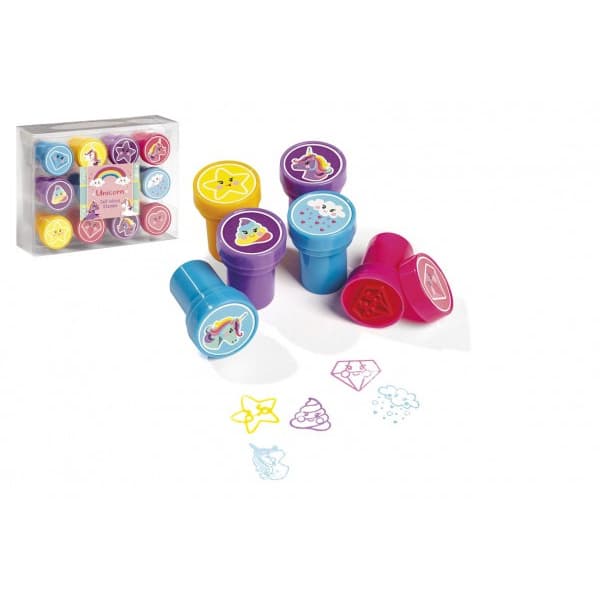 Pečiatky 12ks samonamáčacie plast jednorožec v krabičke 12x9cm 10ks v boxe