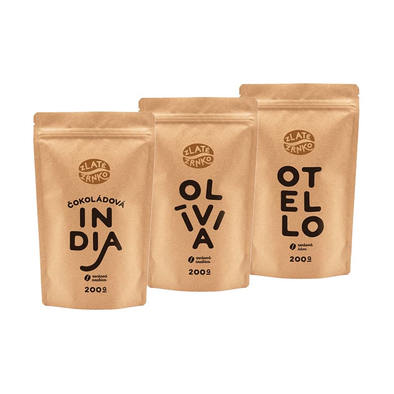 Káva Zlaté Zrnko - Top3 kávy na espresso horkej chuti 600g (India, Olívia, Otello)