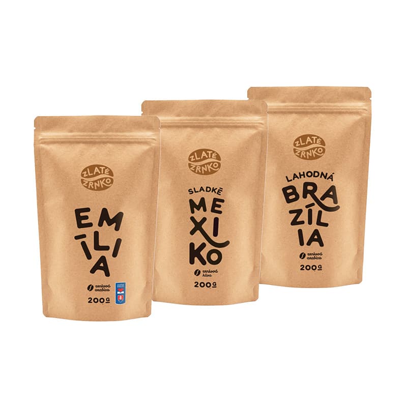 Káva Zlaté Zrnko - Top3 kávy na espresso sladkej chuti 600g (Brazília, Mexiko, Emília)