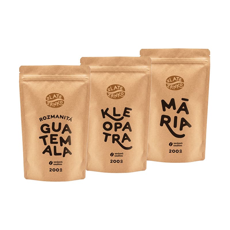 Káva Zlaté Zrnko - Top3 kávy na espresso pestrej chuti 600g (Guatemala, Mária, Kleopatra)