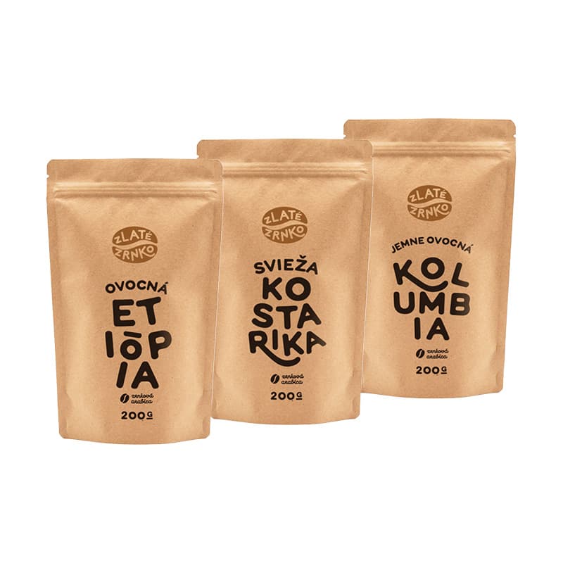 Káva Zlaté Zrnko - Top3 kávy na espresso ovocnej chuti 600g (Etiópia, Kostarika, Kolumbia)