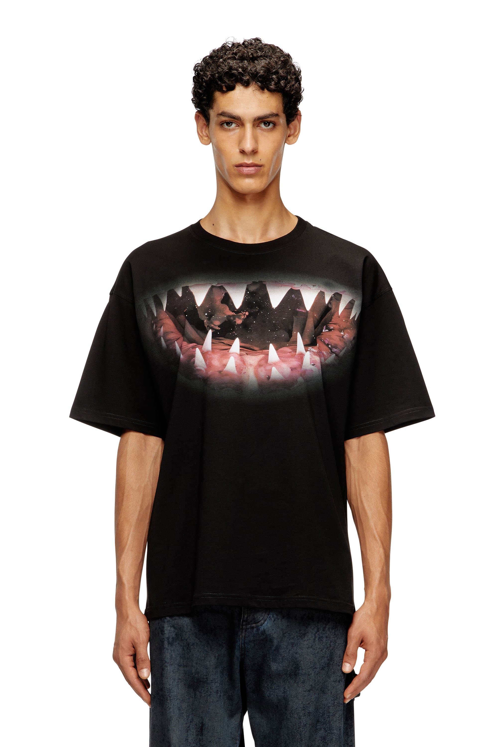 Diesel - Cotton t-shirt with Shark mouth print - T-Shirts - Man - Black