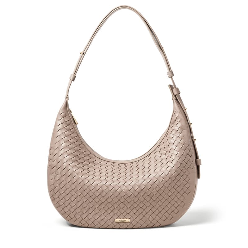 Aspinal of London Soho Large Crescent in Moleskin Woven Leather