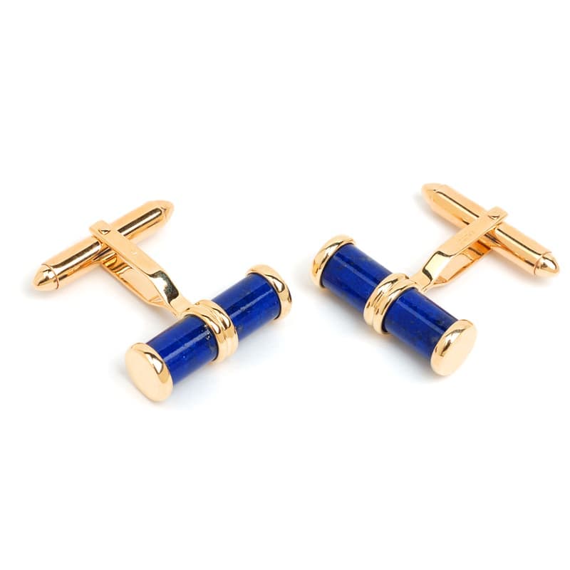 Aspinal of London Double Barrel Lapis Lazulite Cufflinks in 9ct Gold
