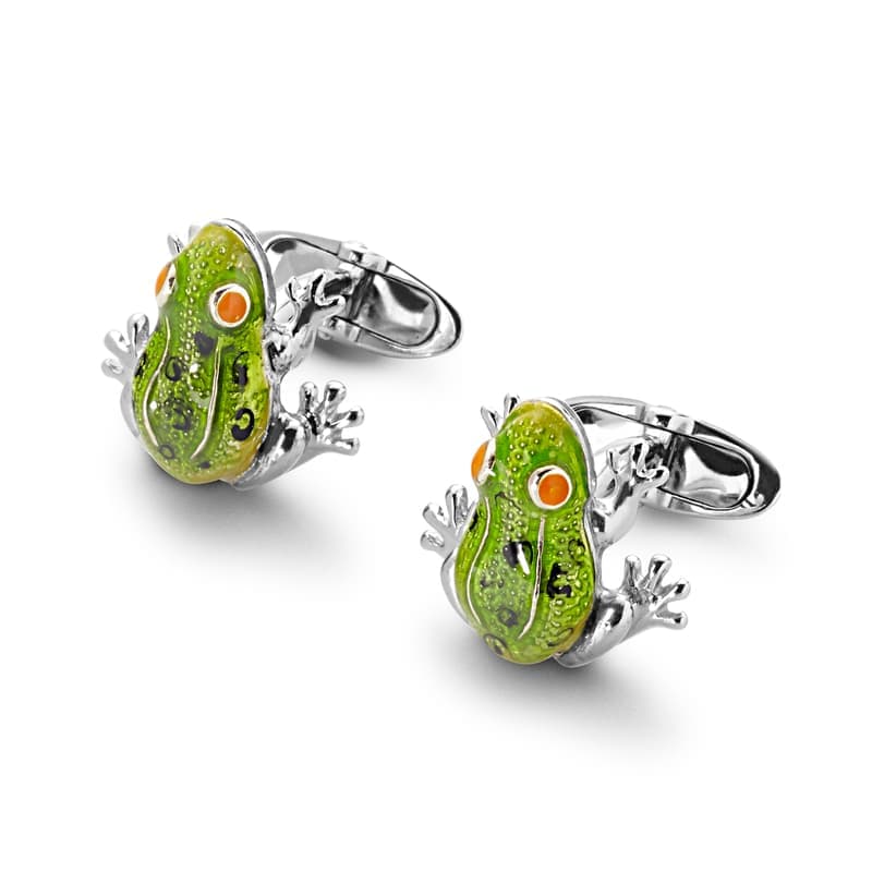 Aspinal of London Sterling Silver & Enamel Frog Cufflinks
