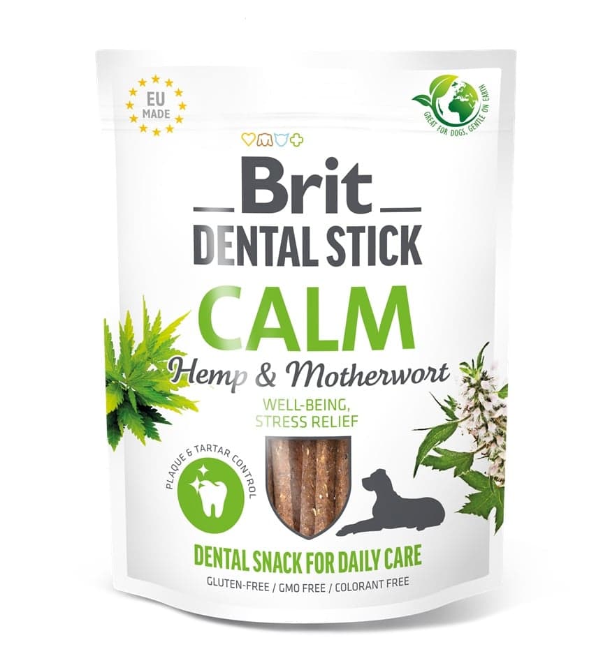 BRIT Dental Stick Calm Hemp & Motherworth 251g zubná maškrta pre psov, ktorá podporuje znižovanie stresu