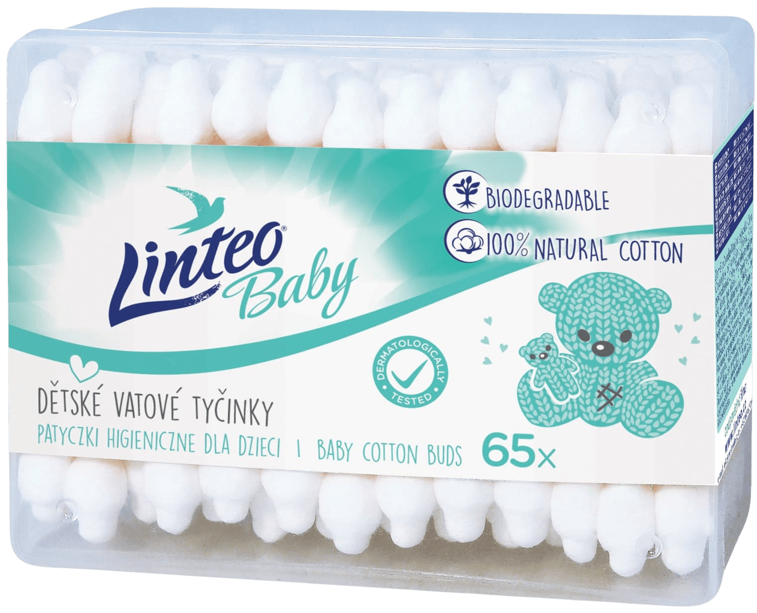 LINTEO Baby Papierove vatové tyčinky box 65 ks