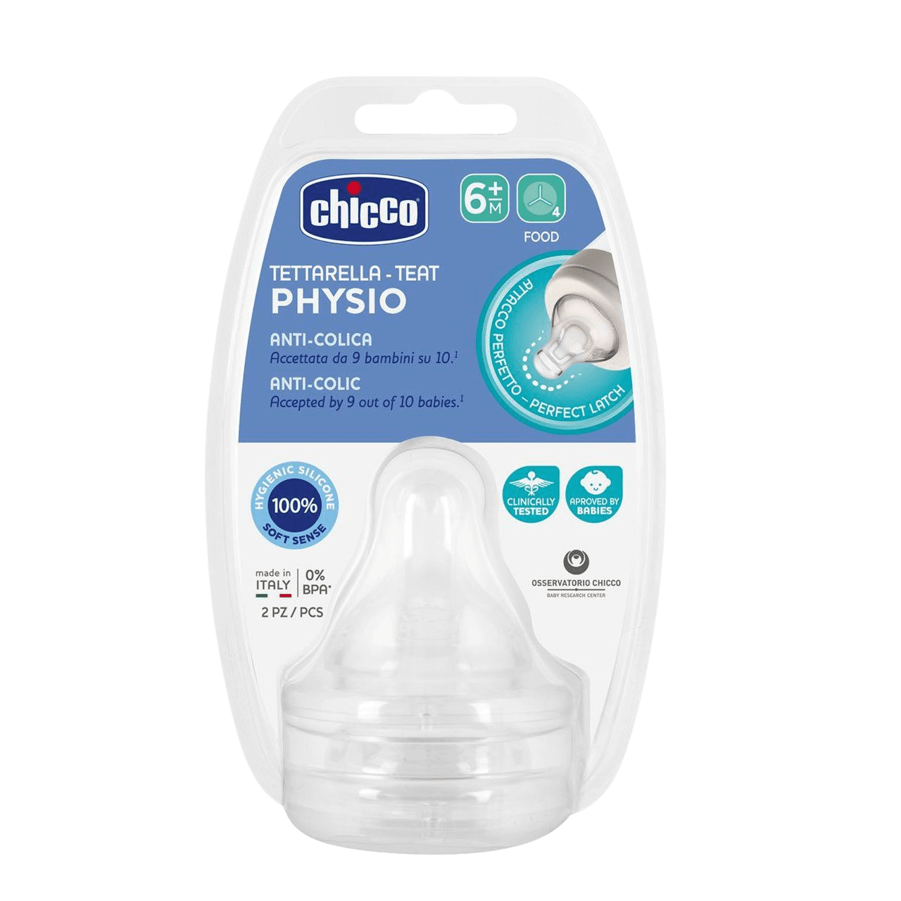 CHICCO Cumlík na fľašu Perfect 5/Well-Being fyziologický na kašu 6m+, 2 ks