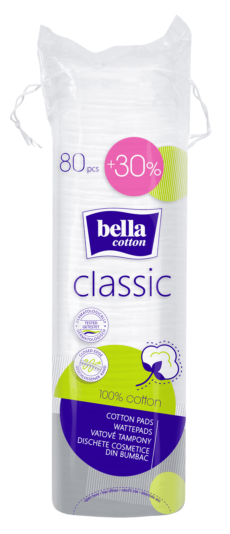 BELLA Cotton Classic odličovacie tampóny, 30% navyše 80 ks
