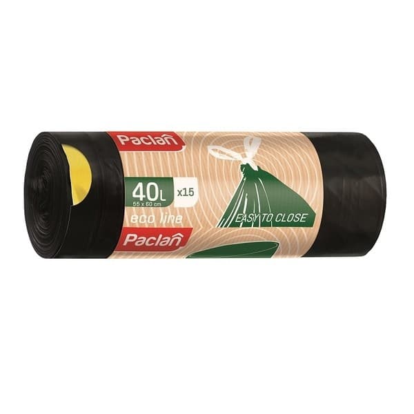 PACLAN Vrecia na odpad ECO LINE zaťahovacie uši, 40L - 15ks, 25µ, LDPE