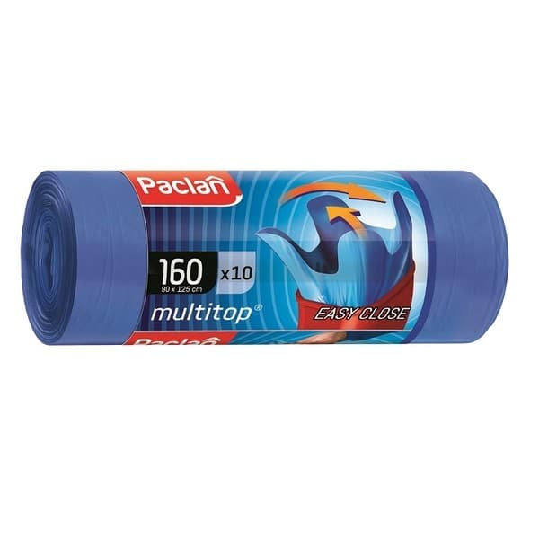 PACLAN Vrecia na odpad MULTITOP pevné, 4 uväzovacie rohy, 160L - 10ks, 30µ, LDPE