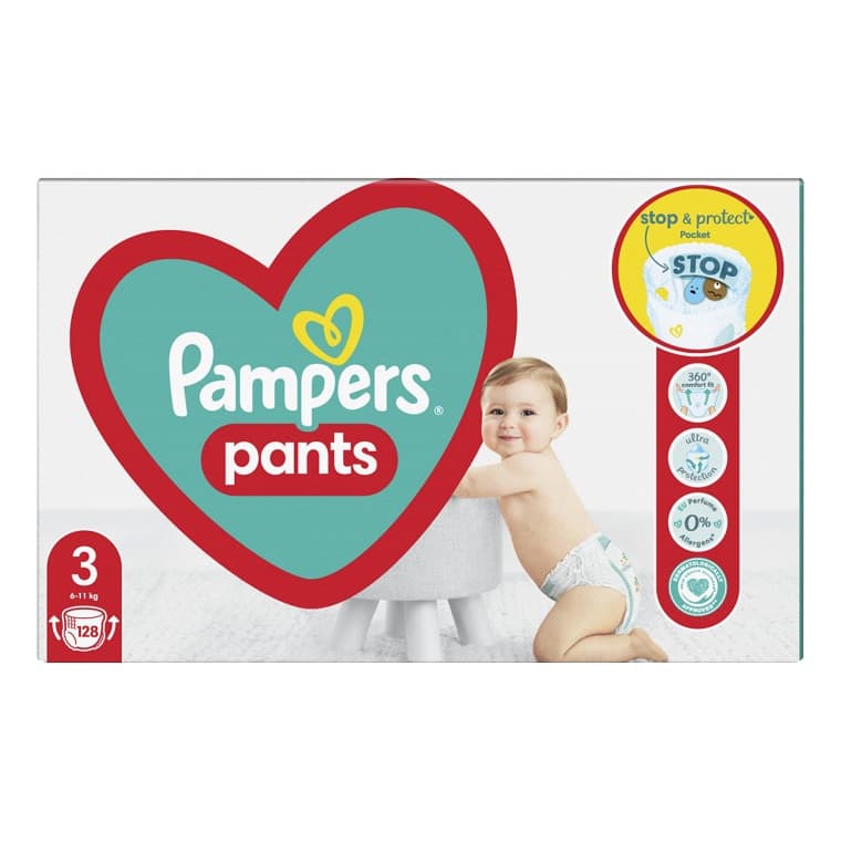 PAMPERS Detské plienky Pants Stop & Protect pocket 3 (6-11kg) 128ks